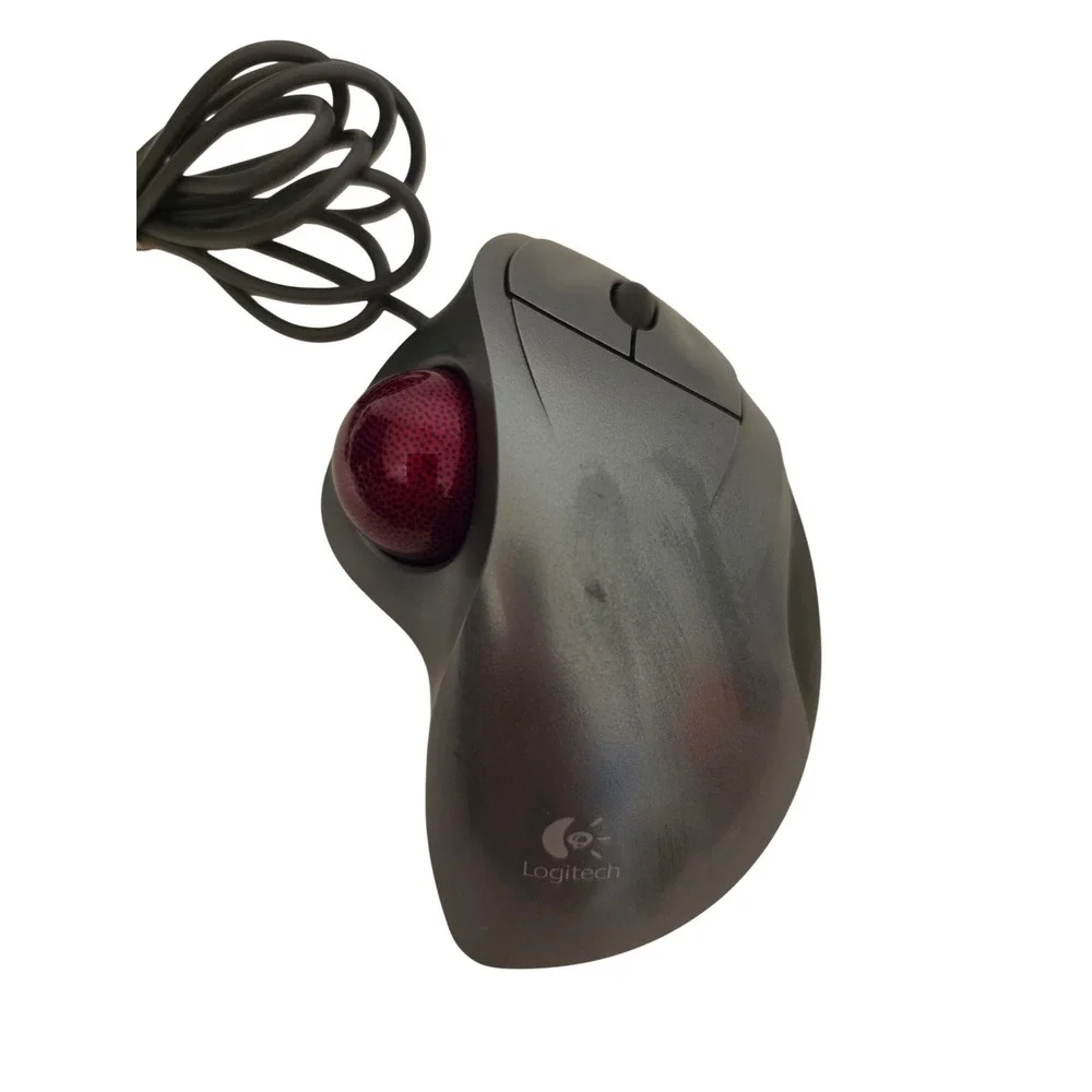 Logitech Trackman Wheel Optical Wired USB Mouse T-BB18 Red Ball Silver Black